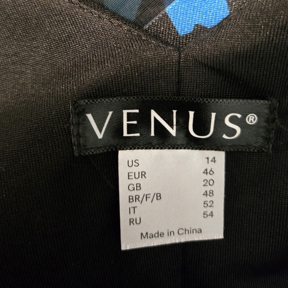 VENUS Black with Shimmery Pink & Blue Hi/Lo Dress w/ V Neckline Size 14 - Picture 6 of 7